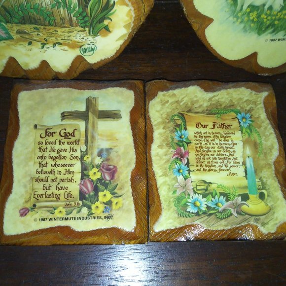 Vtg 1987 Wintermute 4 pc découpage Faith wall hangings Lord's Prayer Psalm 23 - Picture 12 of 12